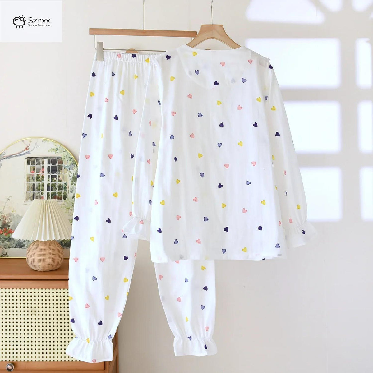 Womens Cotton Gauze Long Sleeve Pajama Set