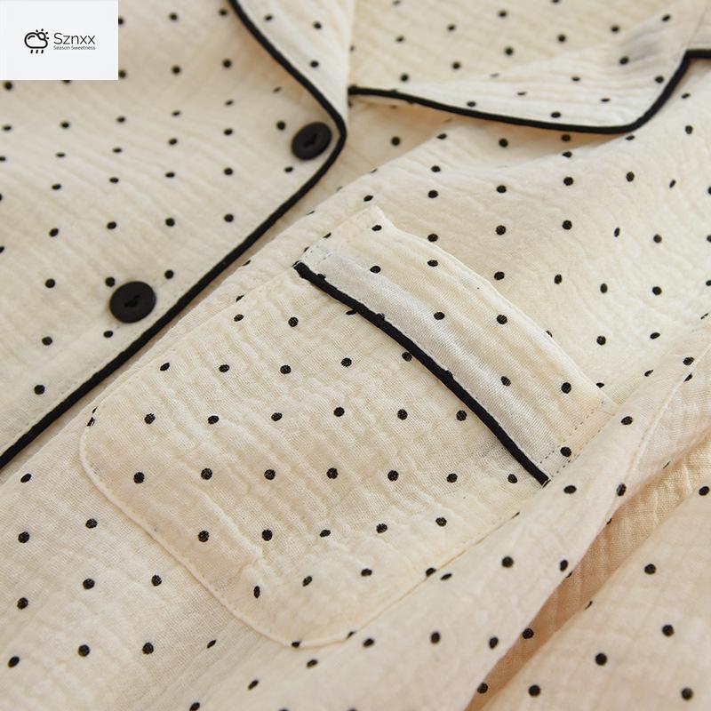 Polka Dot Cotton Crepe Pajama Set Long-sleeve