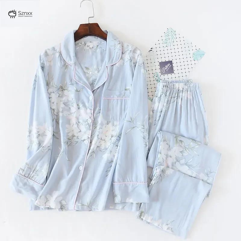 Floral Viscose Silk Loungewear Long-sleeve Pajama Set