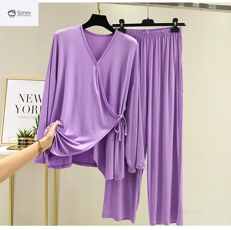 Japanese-inspired Loose Pajama Set With V-neck Design