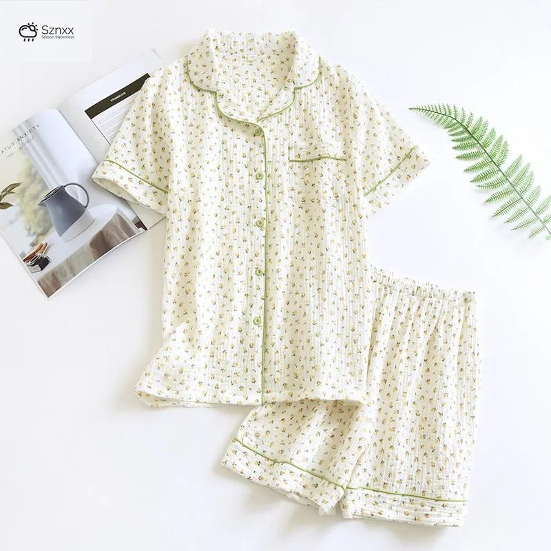 Womens Heart Gauze Short Sleeve Pajama Set