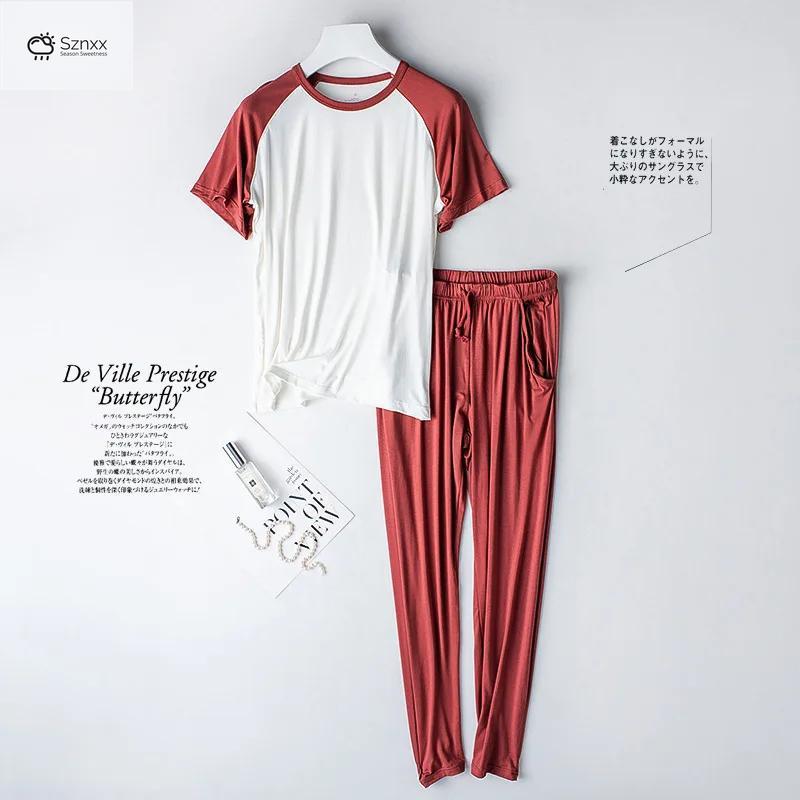 Womens Modal Short-sleeve Pajama Set Lightweight Breathable