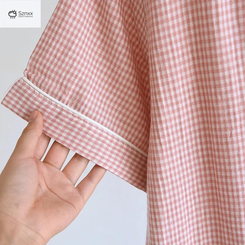 Checkered Cotton Gauze Couple Pajama Set