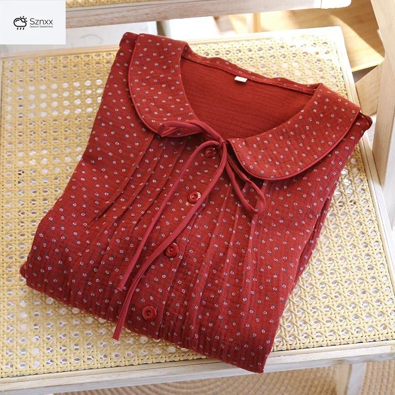 Womens Floral Long-sleeve Cotton Crepe Sleep Skirt