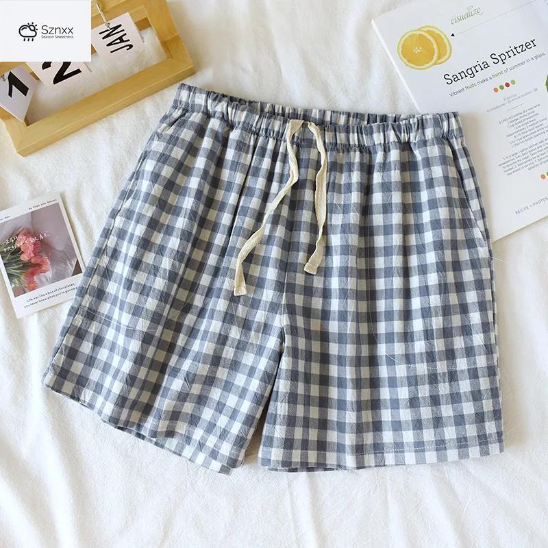 Japanese Cotton Plaid Couple Lounge Shorts