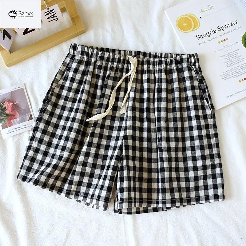 Japanese Cotton Plaid Couple Lounge Shorts