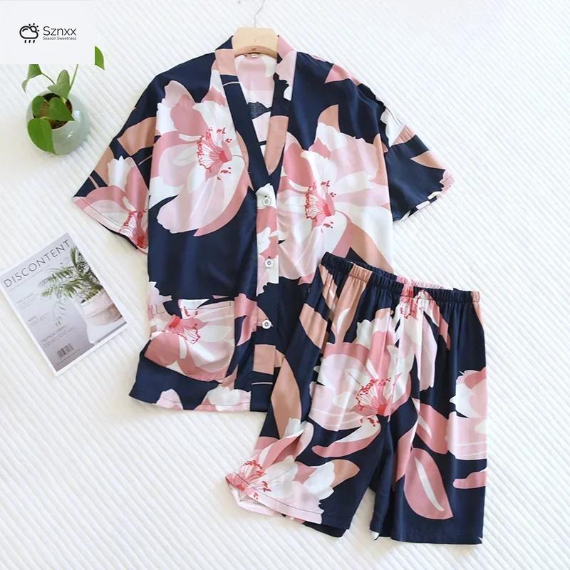 Floral V-neck Viscose Pajama Shorts Set