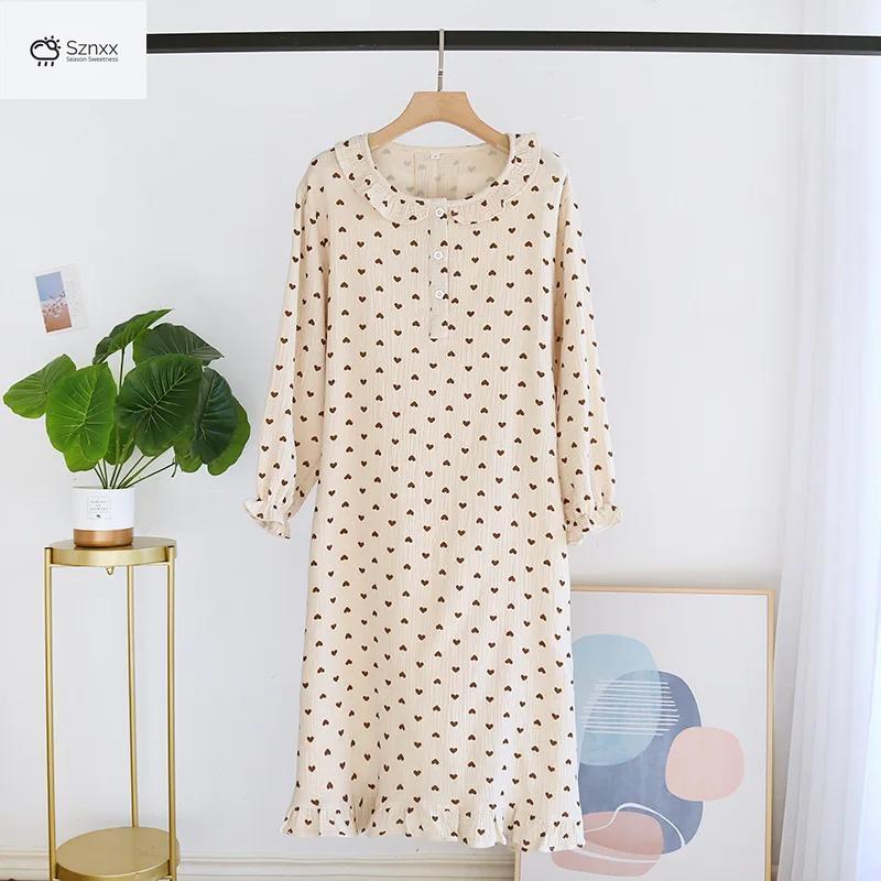 Womens Thin Cotton Crepe Long Sleeve Nightdress