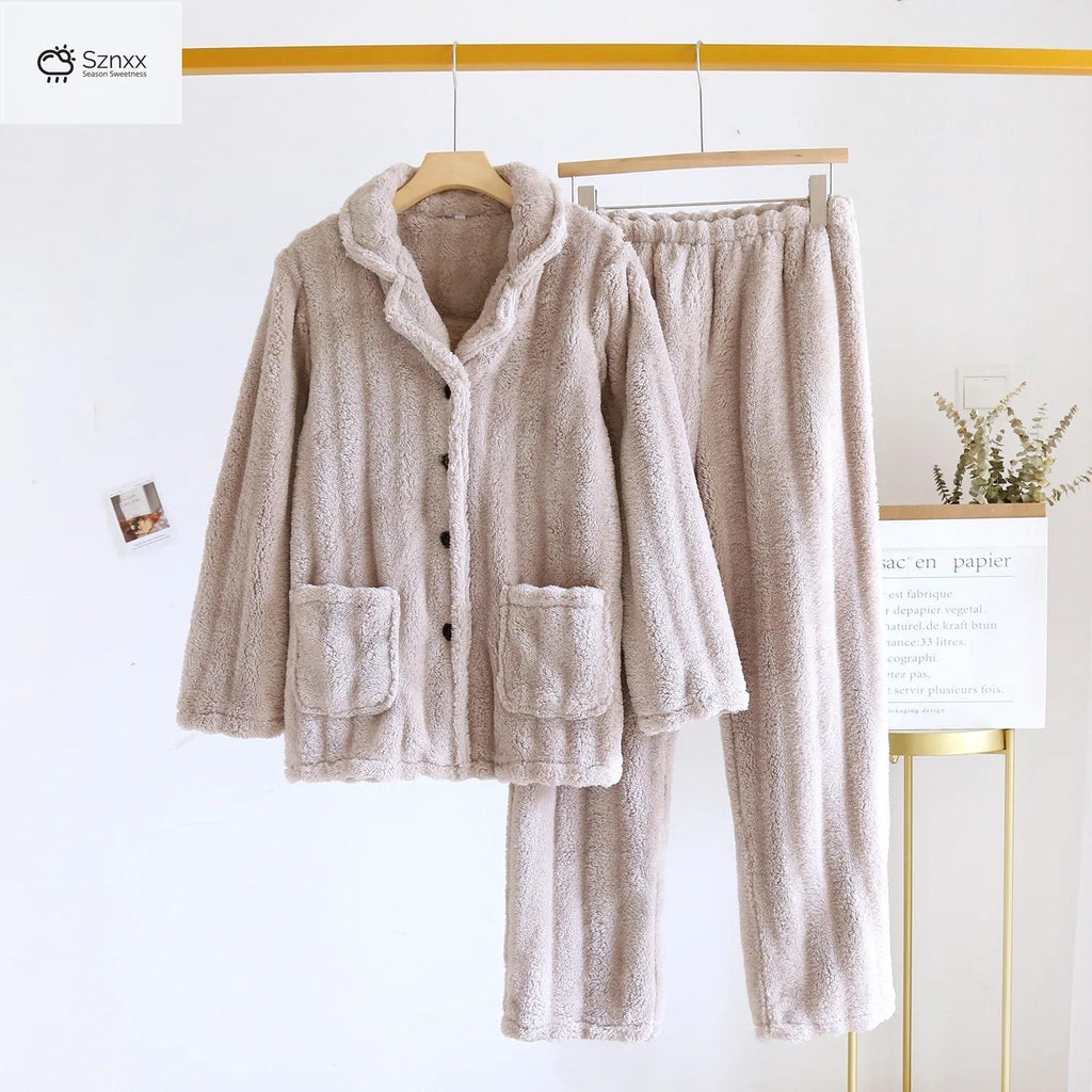 Cozy Flannel Couple Pajama Set Thickened Long-sleeve