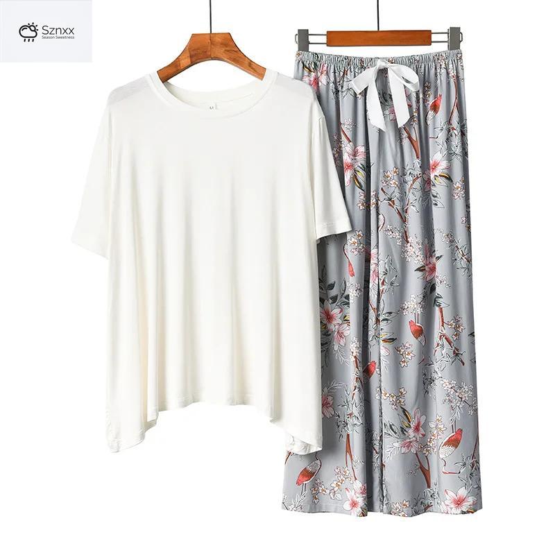 Japanese Floral Modal Cotton Womens Summer Pajama Set