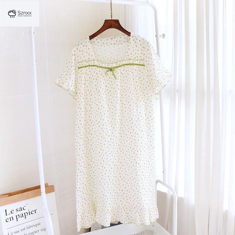Floral Cotton Crepe Short Sleeve Summer Nightdress
