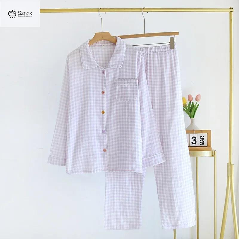 Womens Plaid Cotton Long Sleeve Pajama Set