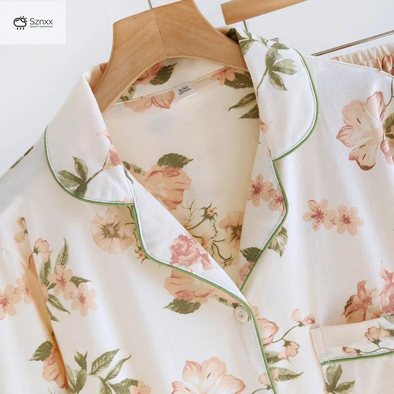 Soft Cotton Knit Womens Floral Pajama Set