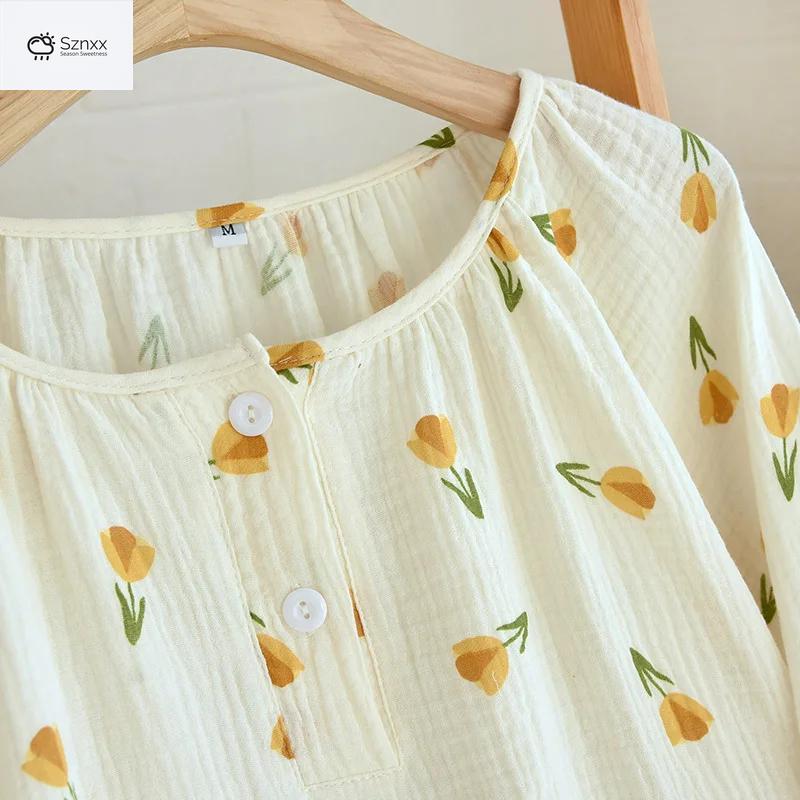 Loose Floral Cotton Crepe Pajama Lounge Set
