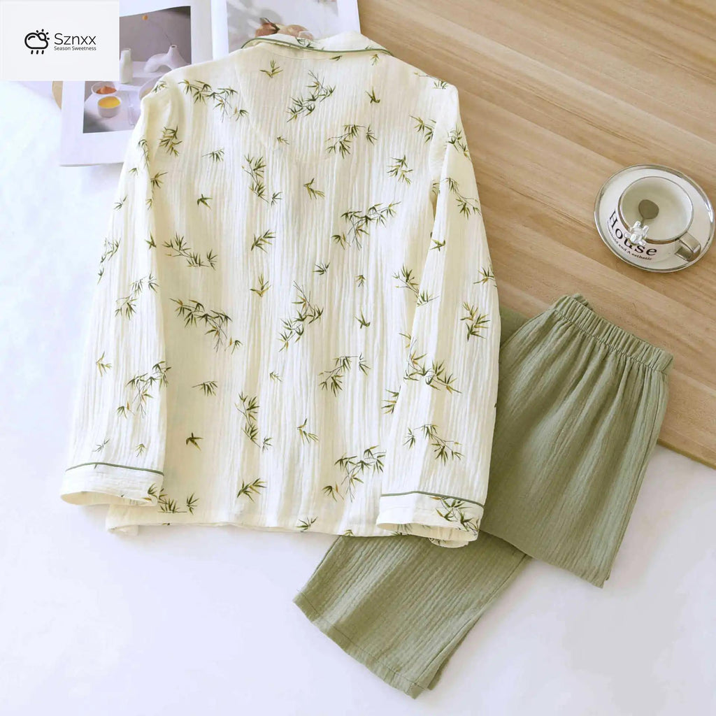 Womens Cotton Crepe Long Sleeve Pajama Set