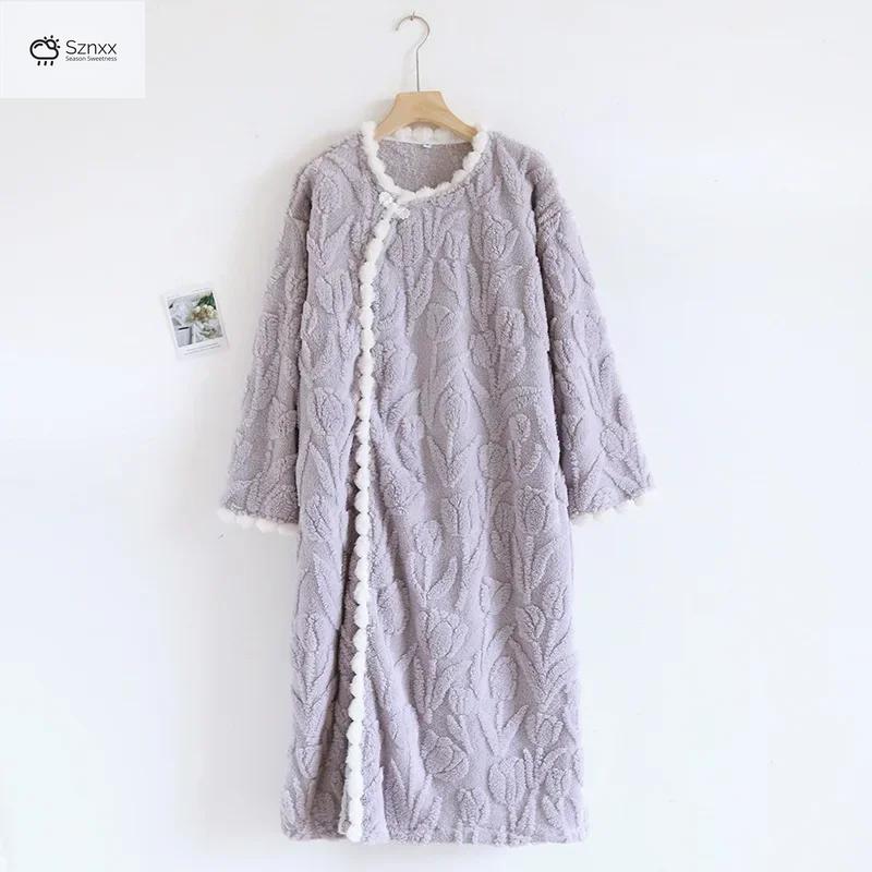 Cozy Flannel Long Sleeve Sleep Skirt Lounge Robe