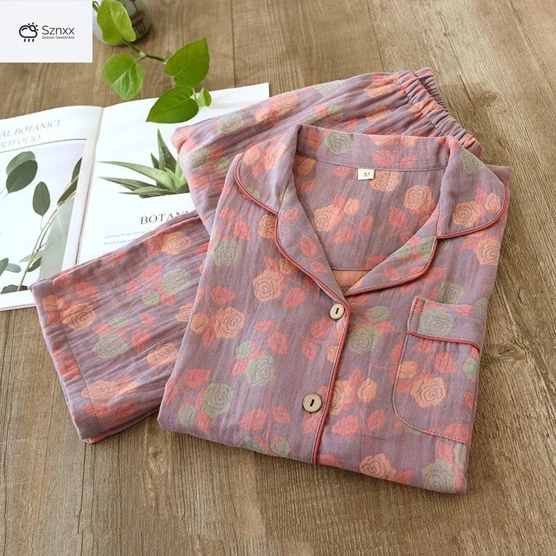 Retro Chinese Floral Cotton Long Sleeve Pajama Set