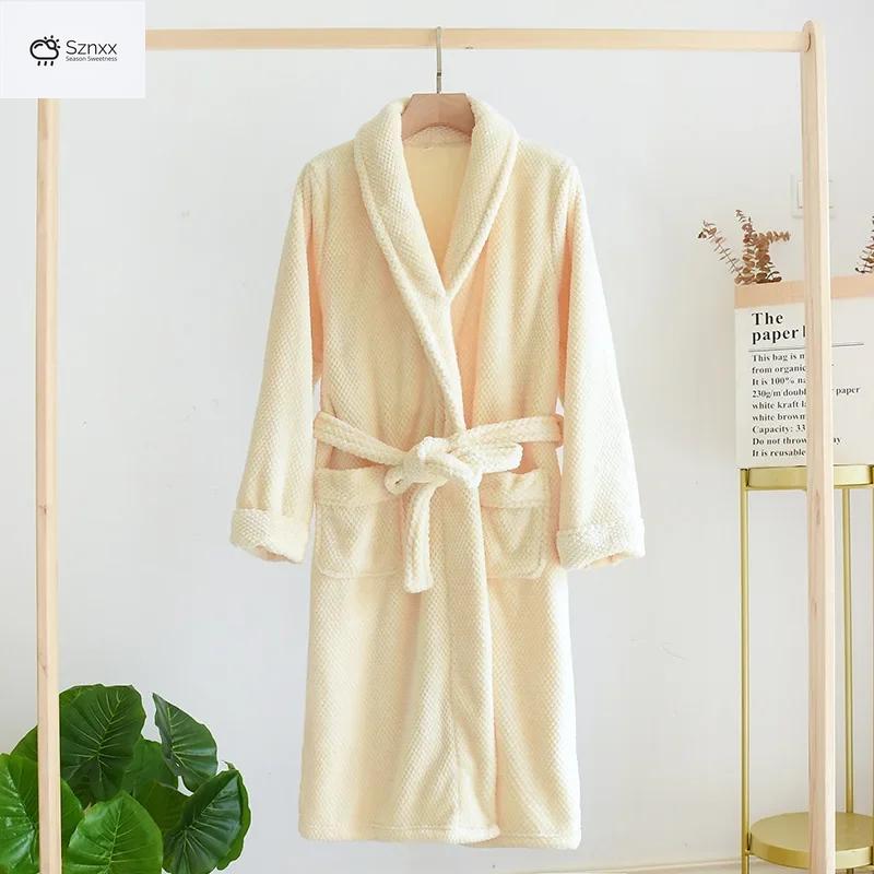 Thickened Flannel Couple Bathrobe Long Warm Homewear