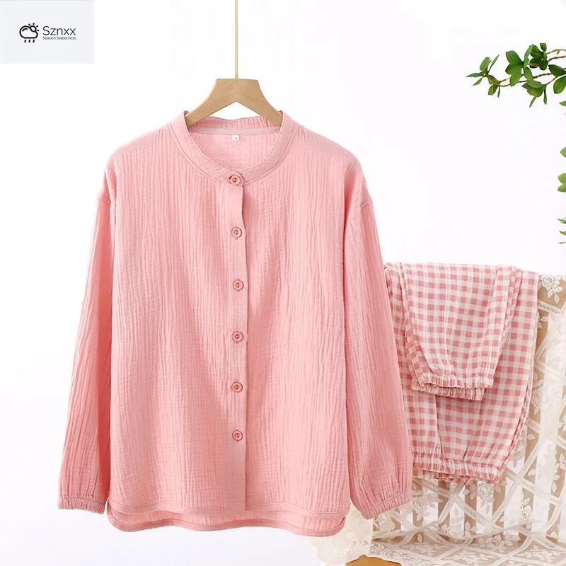 Womens Cotton Crepe Long-sleeve Pajama Two-piece Set