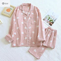 Womens Soft Cotton Long-sleeve Pajama Lounge Set
