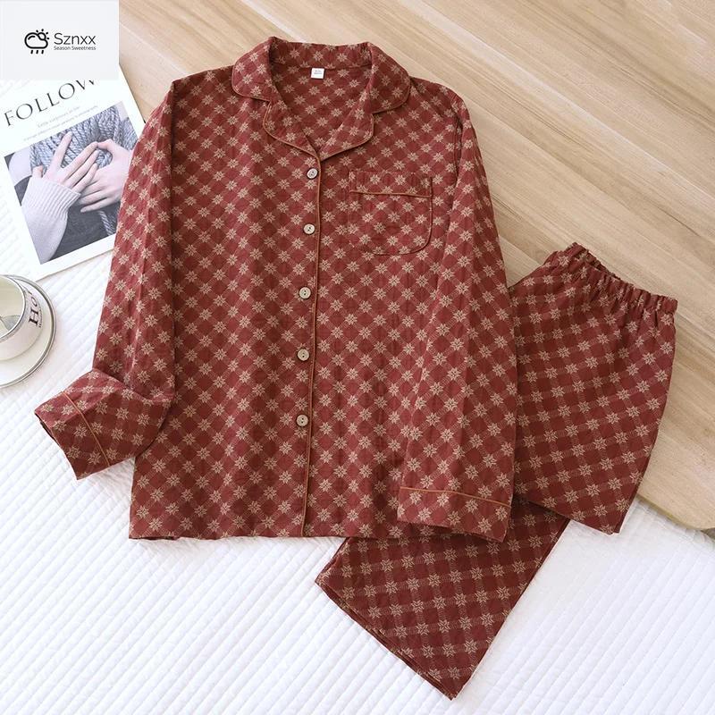 Floral Crepe Cotton Long-sleeve Pajama Lounge Set