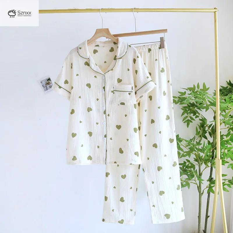 Womens Cotton Crepe Short Sleeve Pajama Lounge Set