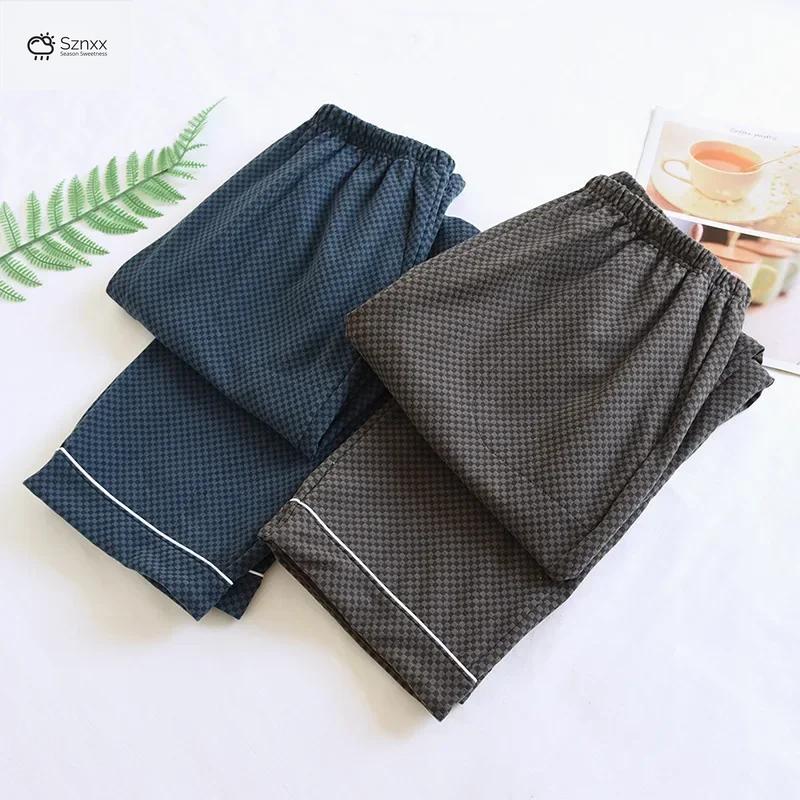 Mens Thick Velvet Plaid Warm Sleep Pants