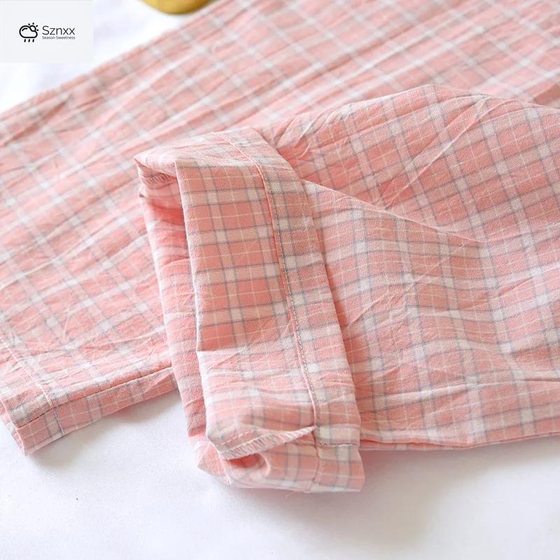Cotton Gauze Checkered Couple Lounge Pants
