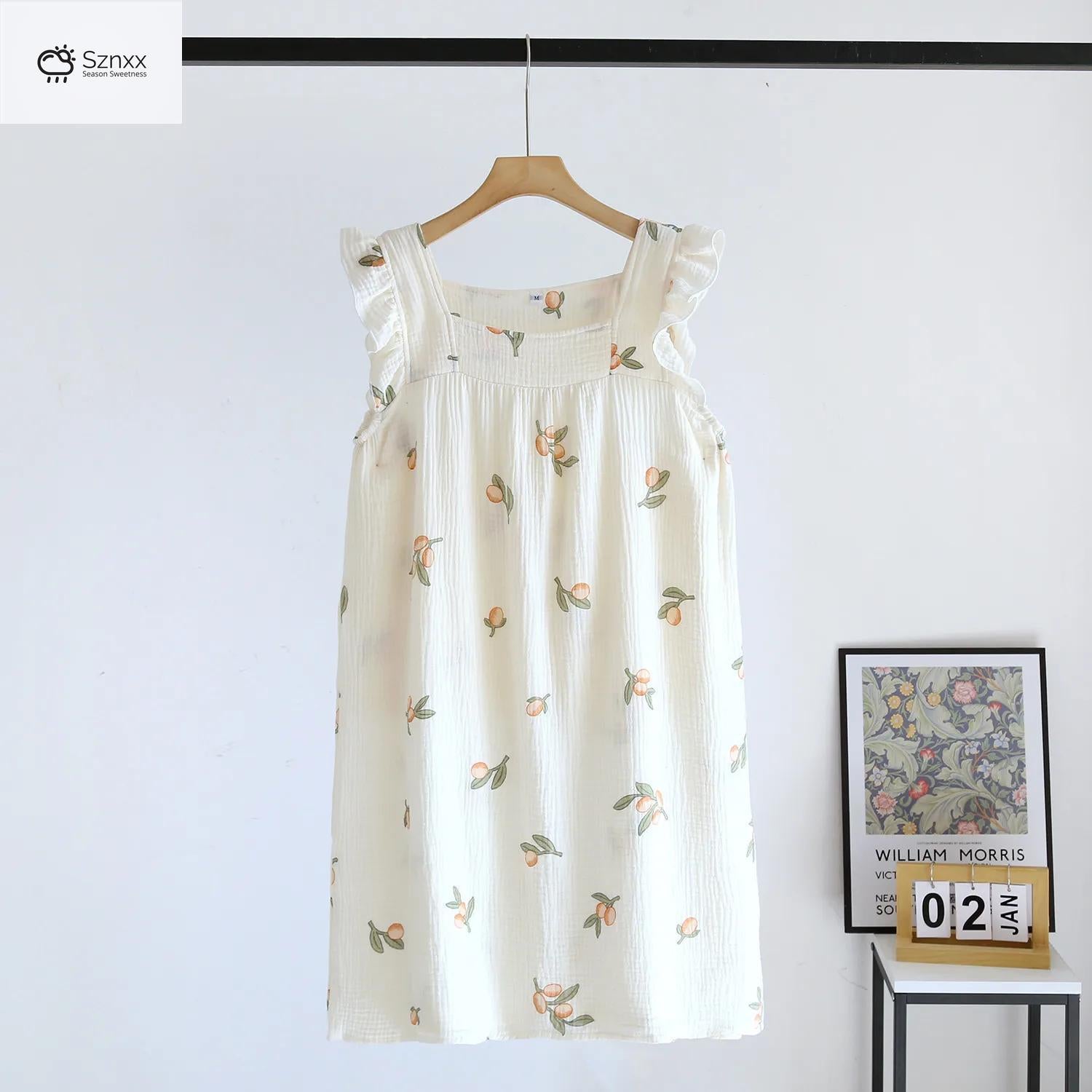 Womens Cotton Crepe Sling Tank Dress With Wooden Trim