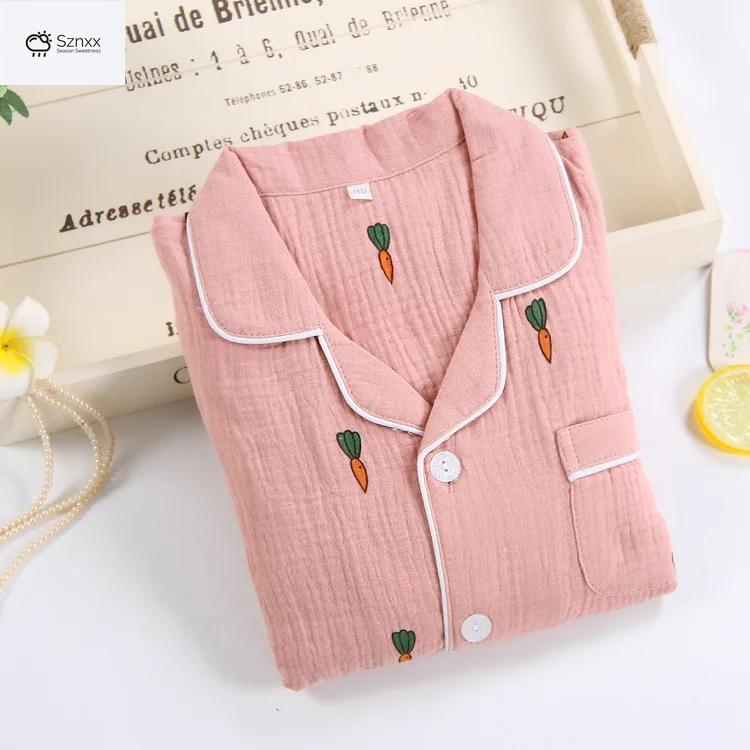 Womens Cotton Crepe Long-sleeve Pajama Lounge Set