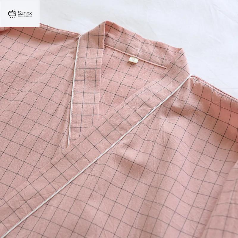 Lightweight Cotton Plaid Kimono Robe For Couples