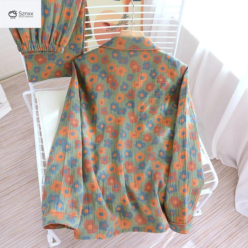 Womens Floral Cotton Crepe Pajama Set