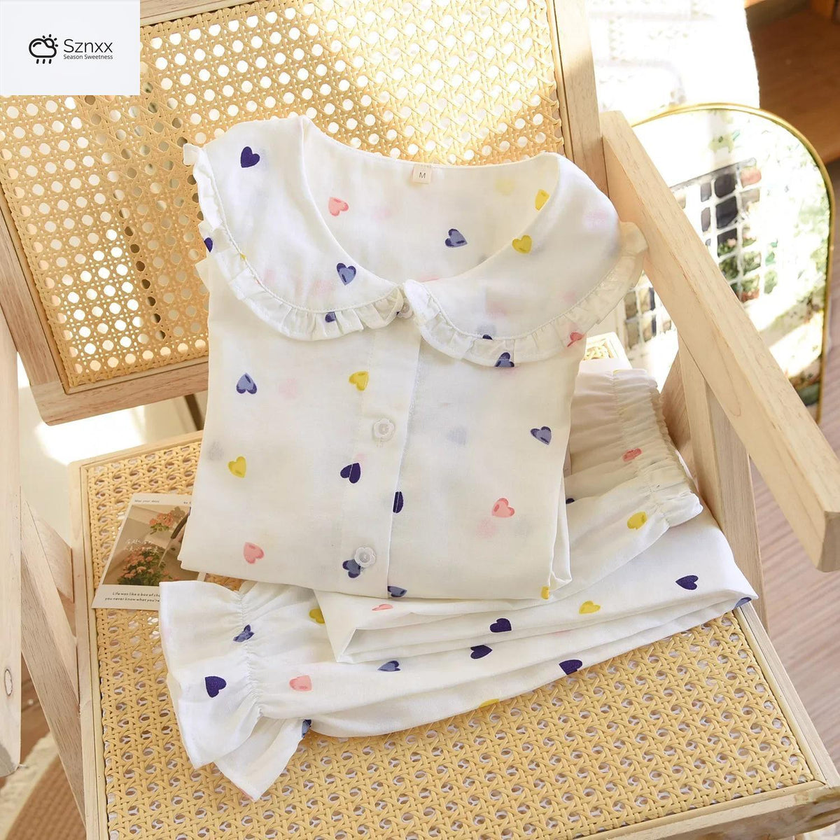 Womens Cotton Gauze Long Sleeve Pajama Set