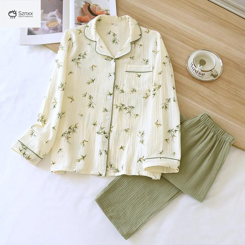 Womens Cotton Crepe Long Sleeve Pajama Set