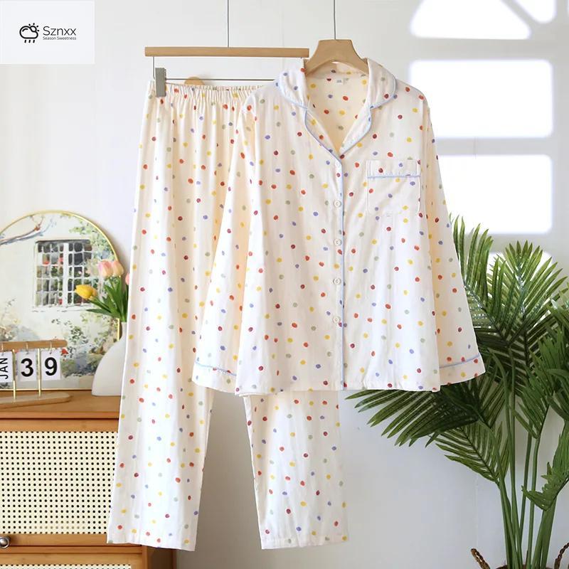 Womens Cotton Gauze Lapel Pajama Set