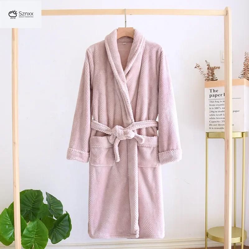 Thickened Flannel Couple Bathrobe Long Warm Homewear