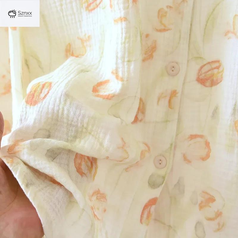Crepe Cotton Stand-up Collar Long Pajama Set