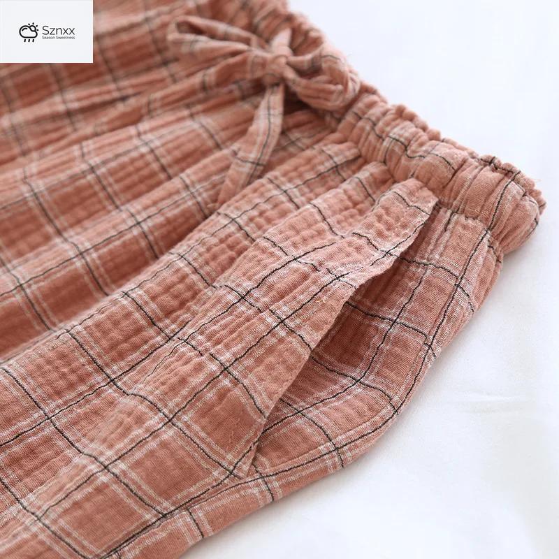 Unisex Cotton Crepe Plaid Lounge Trousers