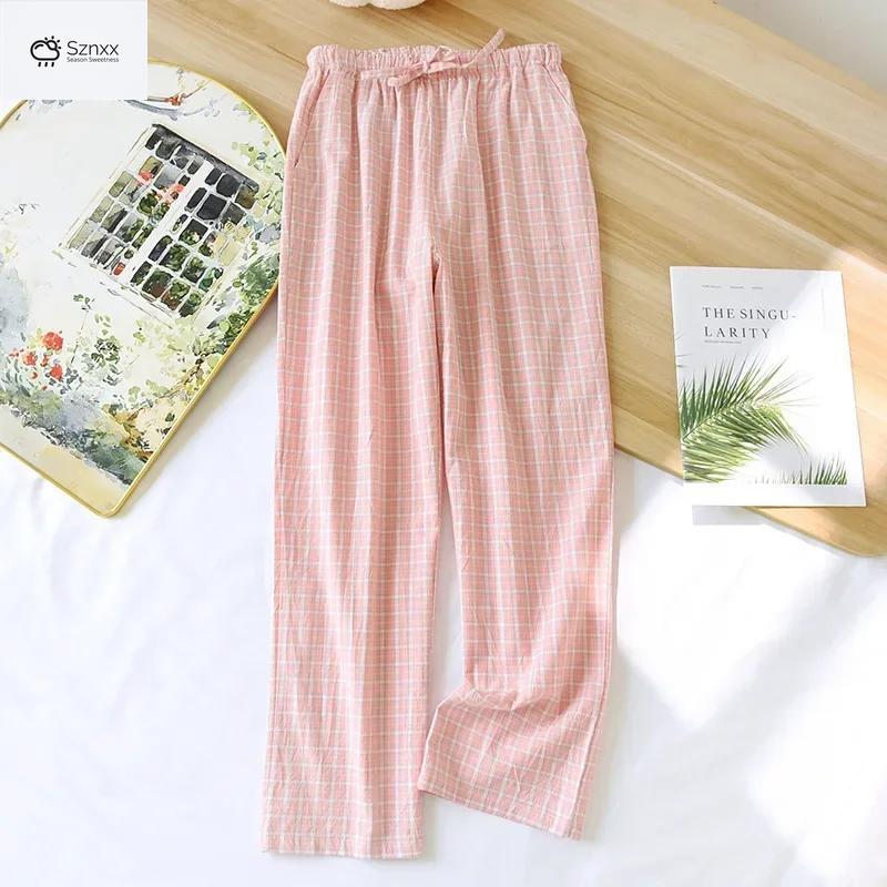 Cotton Gauze Checkered Couple Lounge Pants