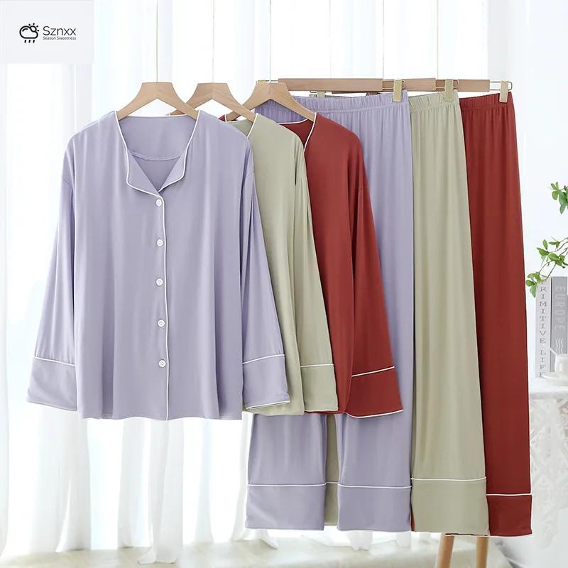Modal Womens Thin Cardigan Pajama Set