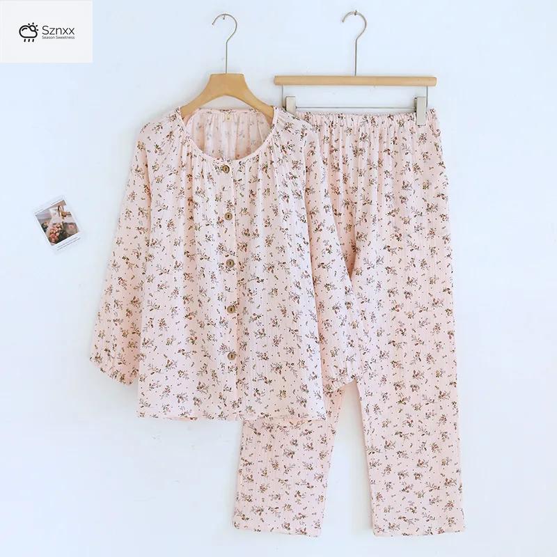 Loose Floral Cotton Crepe Pajama Lounge Set