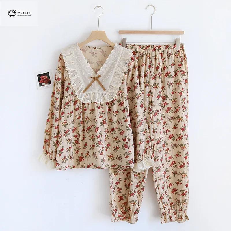 Womens Cotton Crepe Pajama Set With V-neck