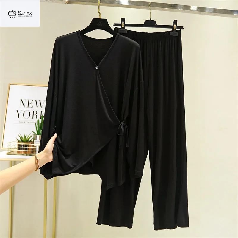 Japanese-inspired Loose Pajama Set With V-neck Design