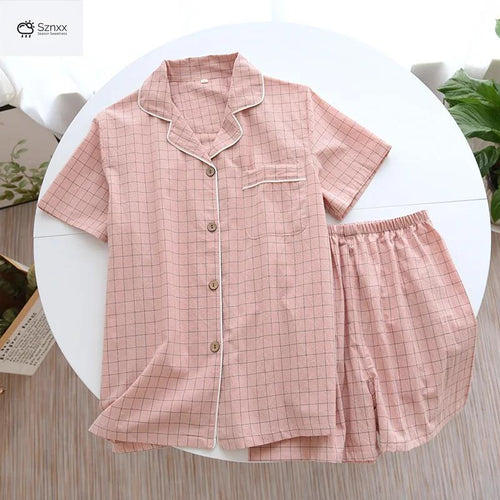 Couple’s Plaid Cotton Gauze Short-sleeve Pajama Set