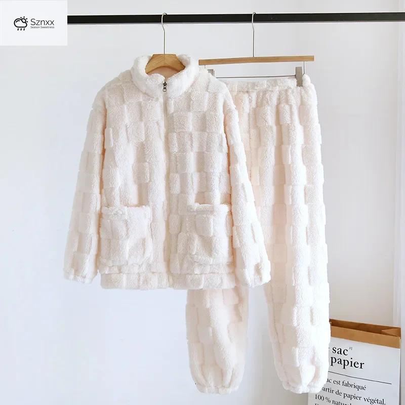 Cozy Flannel Couple Pajama Set Thickened Long-sleeve
