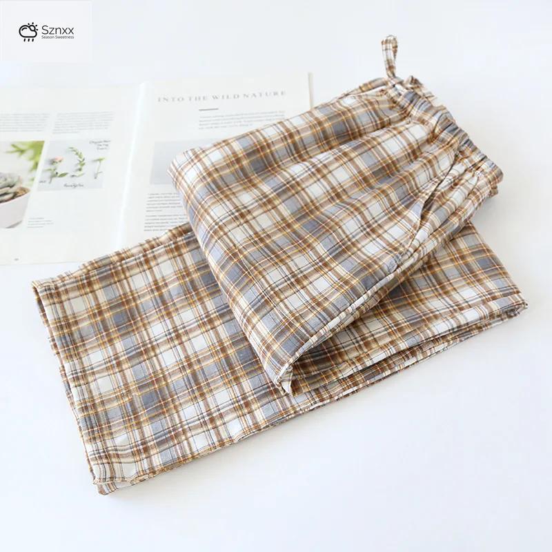 Cotton Checkered Loose-fit Couple Sleep Pants