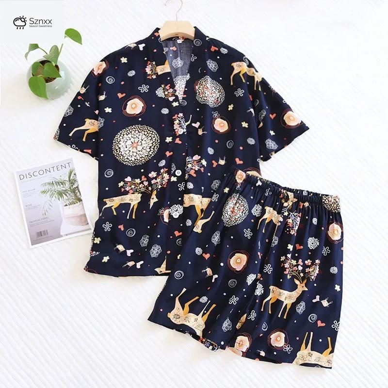Floral V-neck Viscose Pajama Shorts Set