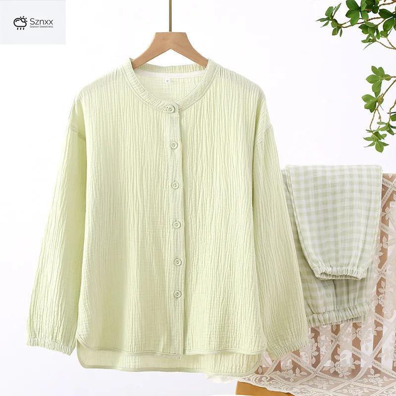 Womens Cotton Crepe Long-sleeve Pajama Two-piece Set