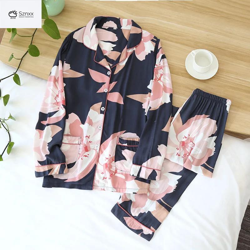 Soft Cartoon Viscose Long-sleeve Ladies Pajama Set