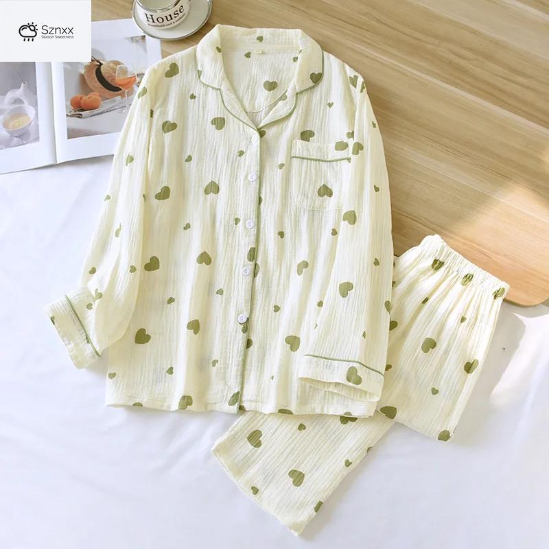 Womens Cotton Crepe Long-sleeve Pajama Lounge Set
